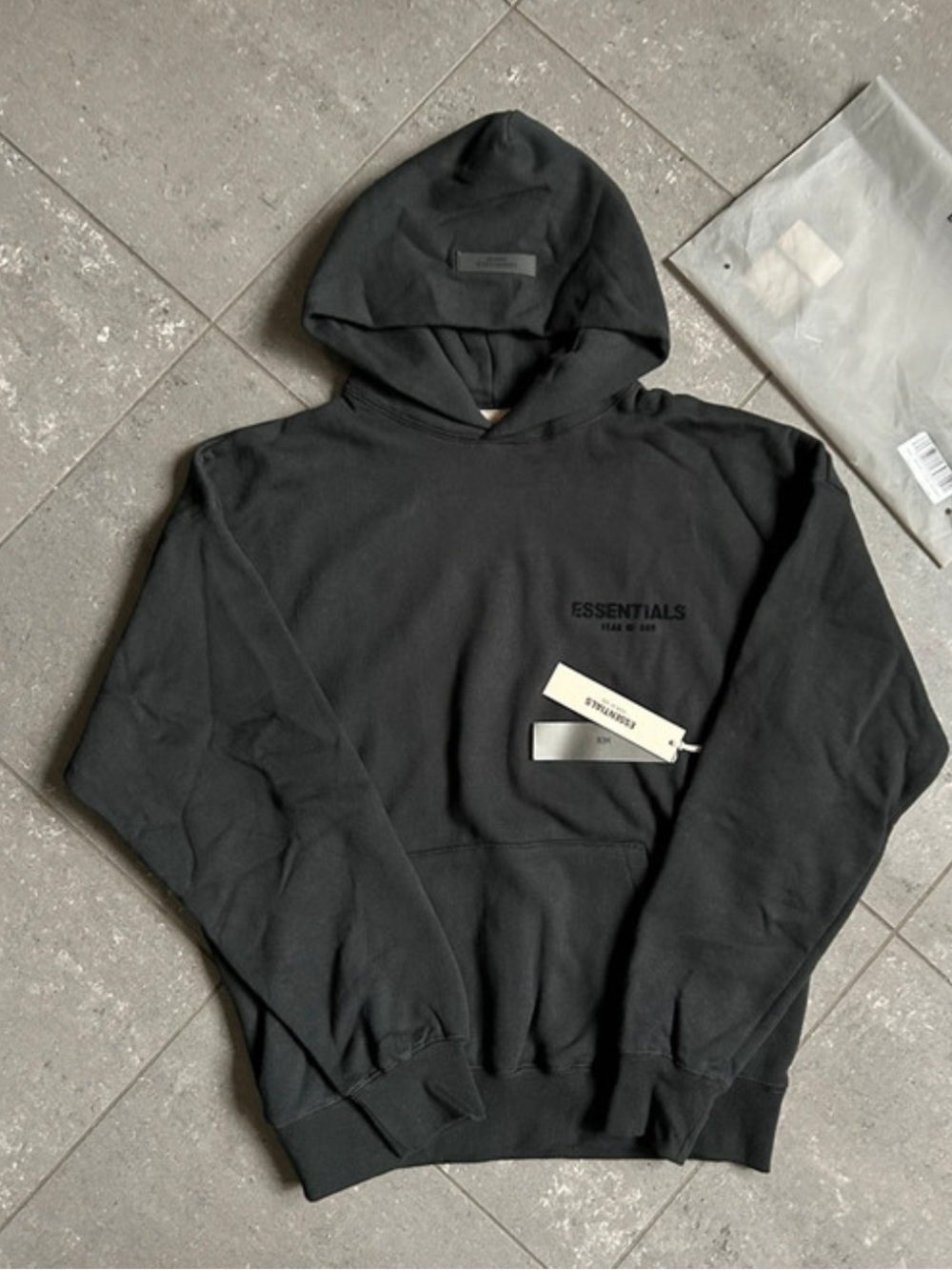 ESSENTIALS Men’s Black Hoodie Sweatshirt with extra small